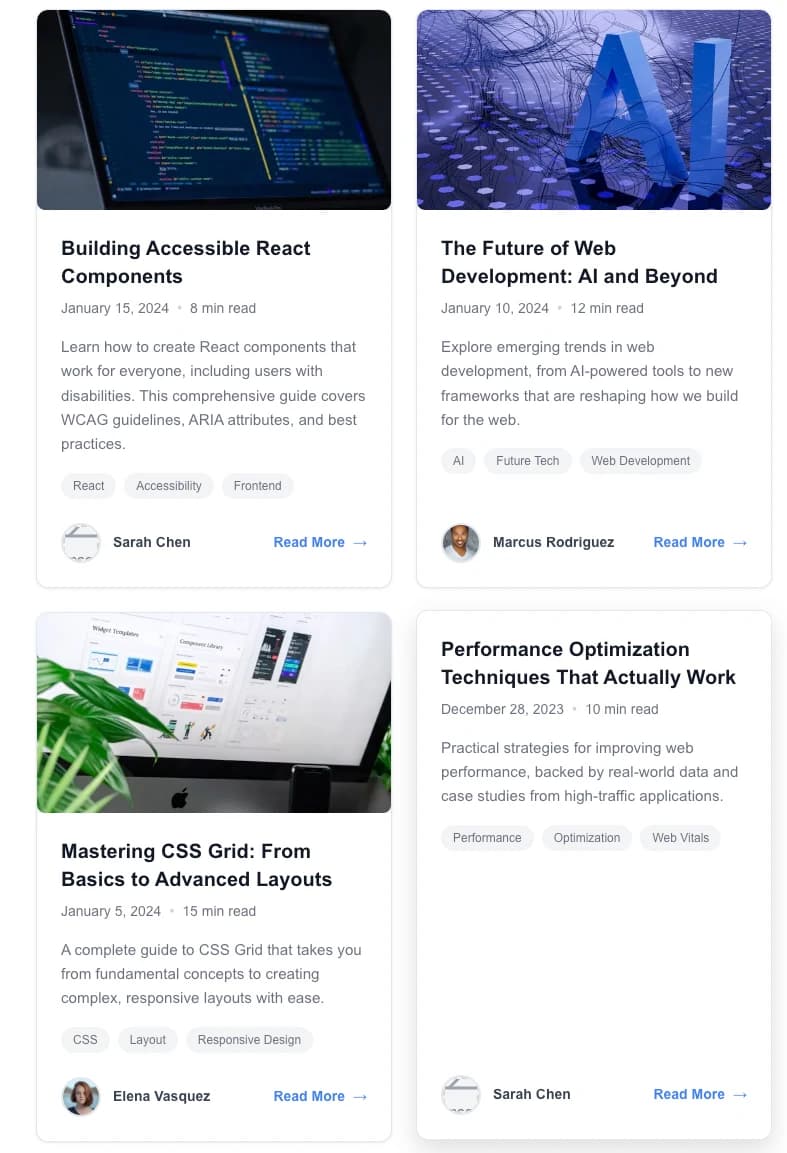 Screenshot of Blog Cards Showcase project